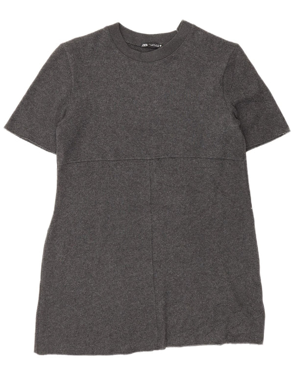 Zara Womens Short Sleeves Jumper Dress UK 10 Small Grey Polyester