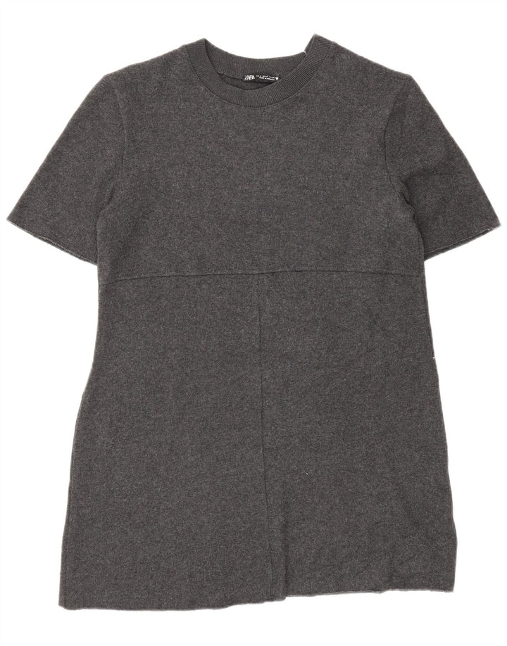 Zara Kortærmede Jumper Kjole til kvinder UK 10 Lille Grå Polyester