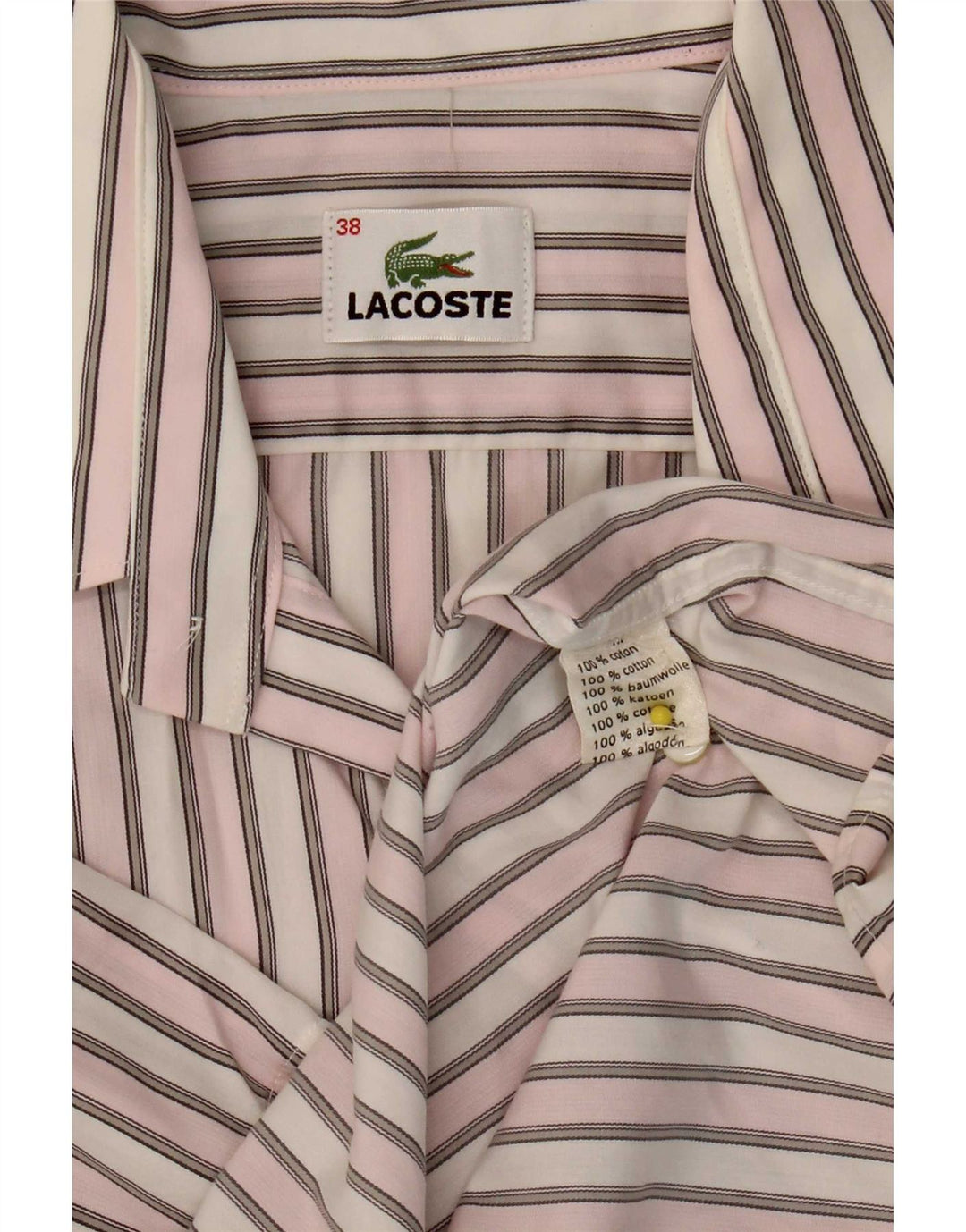 Lacoste Kortærmet Herreskjorte Størrelse 38 Medium Pink Stribet Bomuld