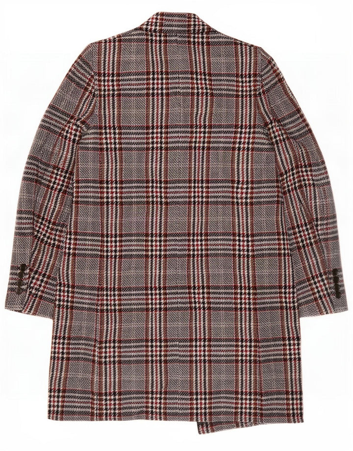 Zara Dame Oversized Overfrakke UK 10 Small Grey Plaid Viscose