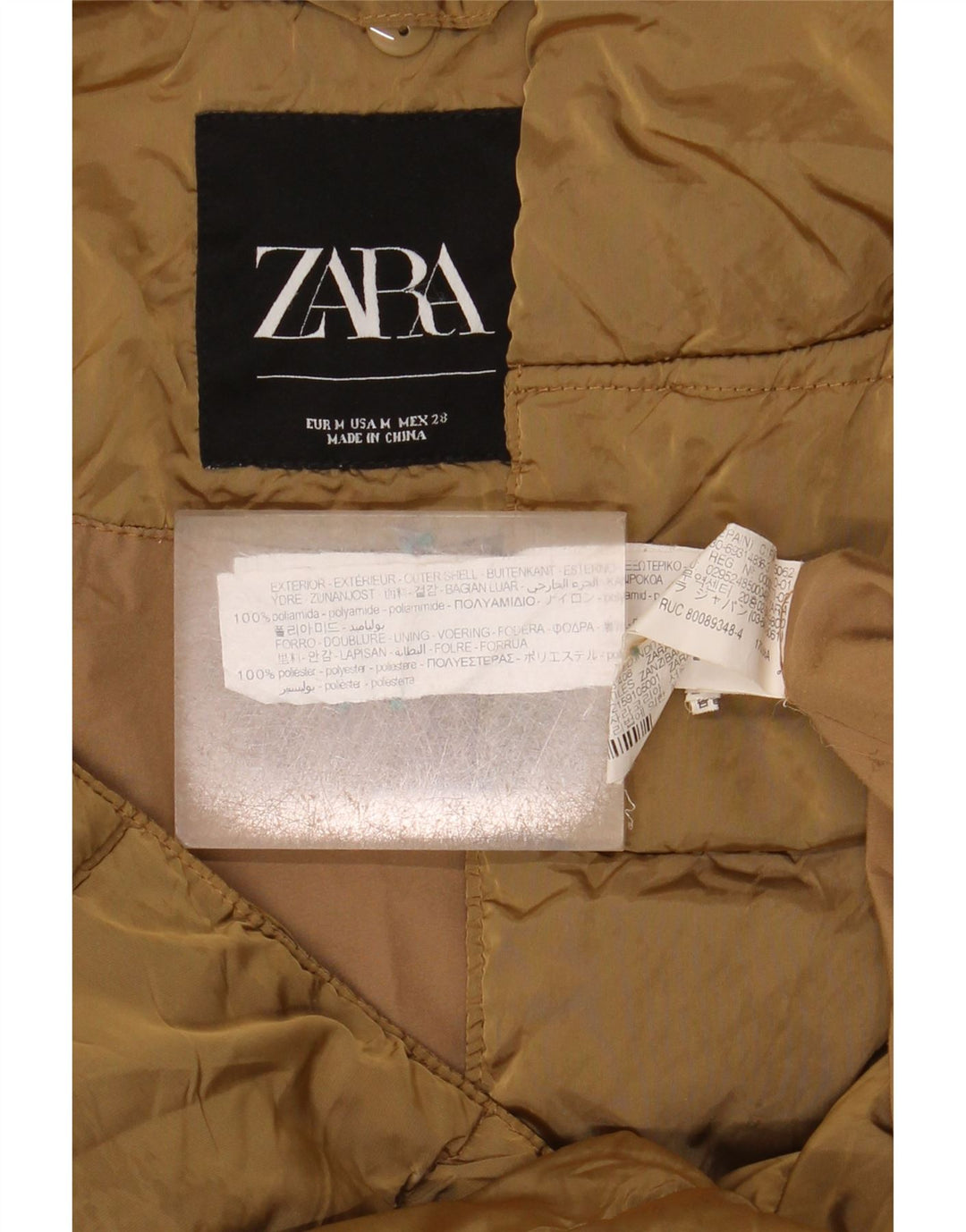 Zara Dame Hætte Oversized Polstret Jakke UK 14 Medium Khaki Polyamid