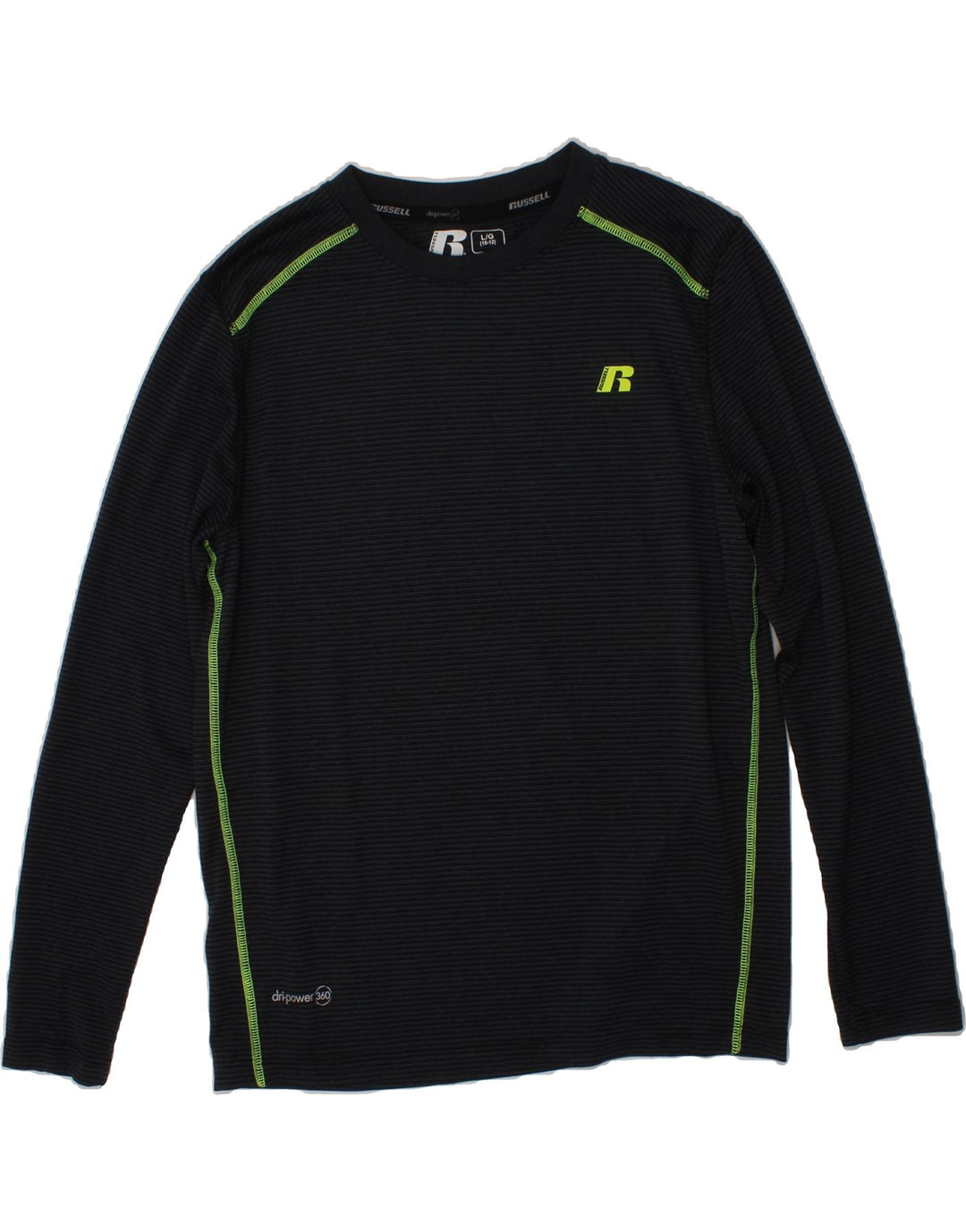 RUSSELL ATHLETIC Boys Top Long Sleeve 10-11 Years Large  Grey Pinstripe Vintage Russell Athletic and Second-Hand Russell Athletic from Messina Hembry 