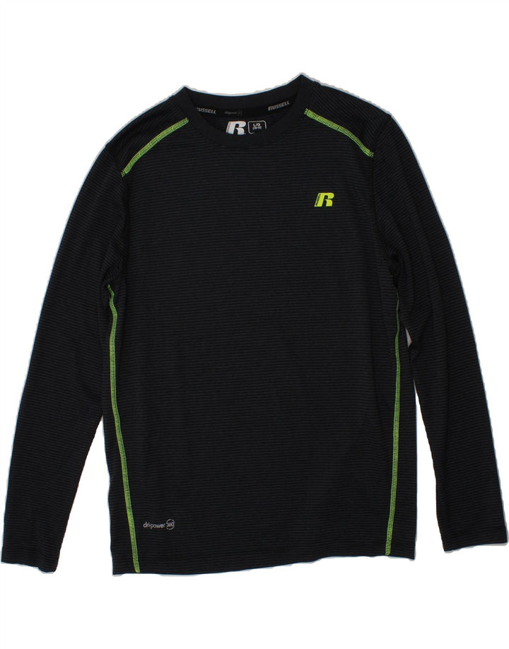 RUSSELL ATHLETIC Boys Top Long Sleeve 10-11 Years Large  Grey Pinstripe Vintage Russell Athletic and Second-Hand Russell Athletic from Messina Hembry 