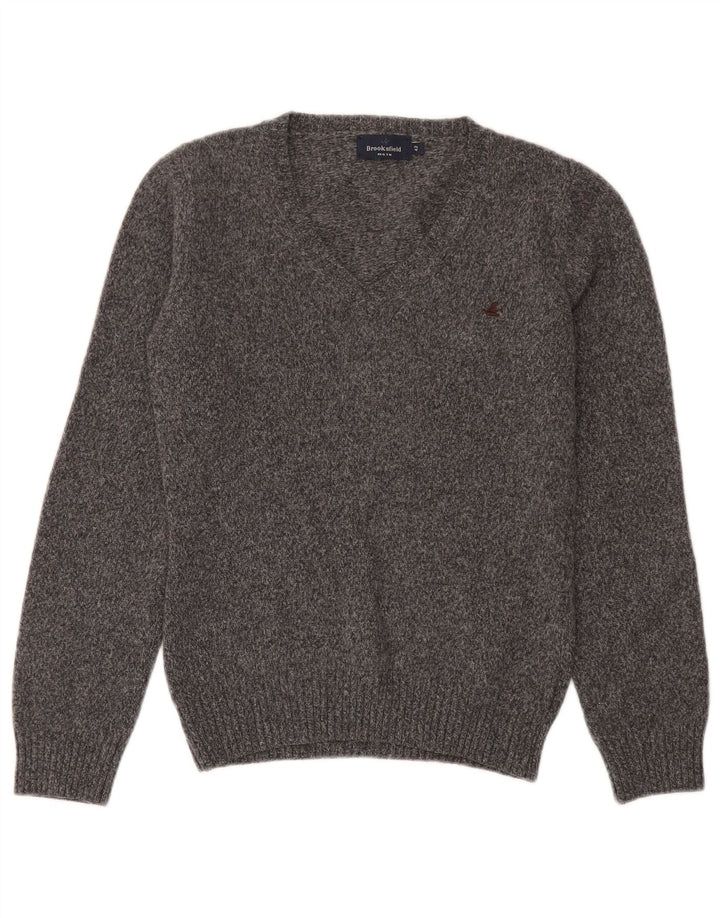 Brooksfield Dame V-hals sweater IT 42 Medium Grey Flecked Wool