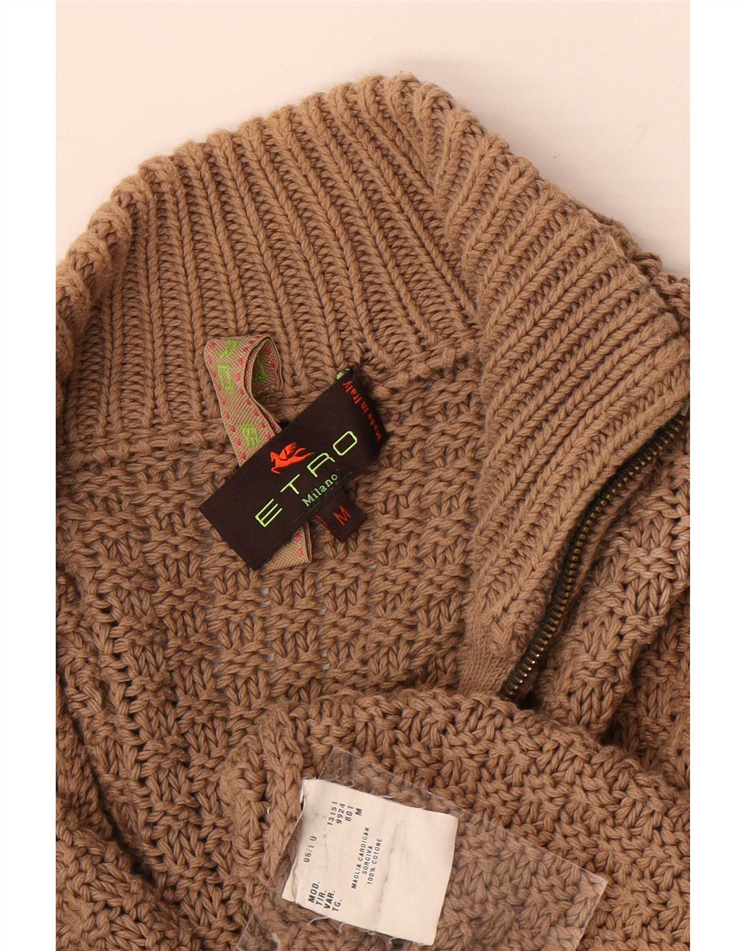 Etro Dame Cardigan Sweater UK 14 Medium Brun Colourblock Bomuld