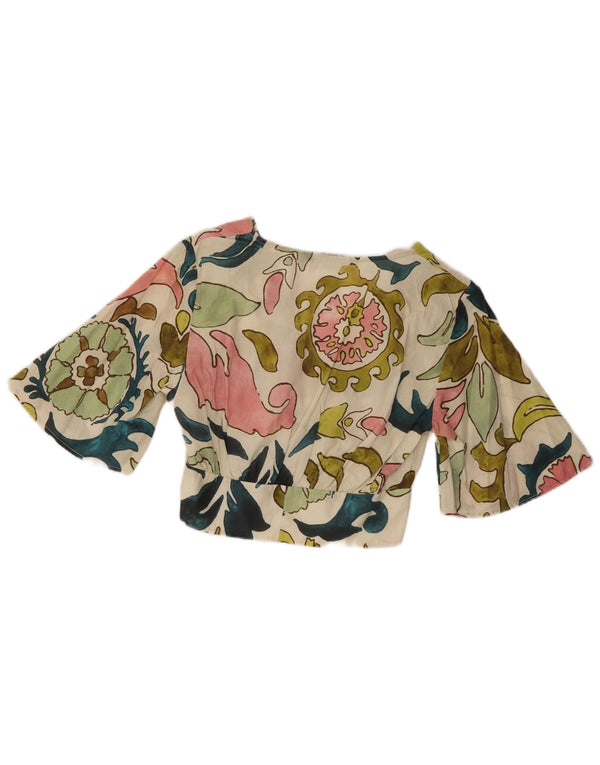 Zara Womens 1/2 ærmet Crop Top UK 10 Small Multicolored Floral