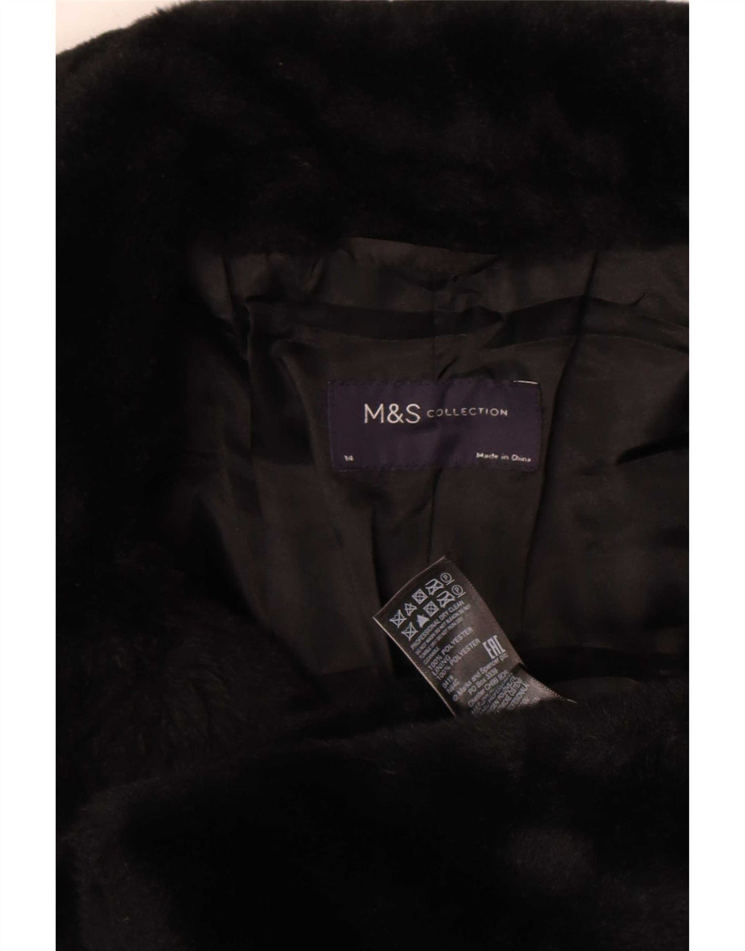 Marks & Spencer Dame imiteret Pelsjakke UK 14 Medium Sort Polyester