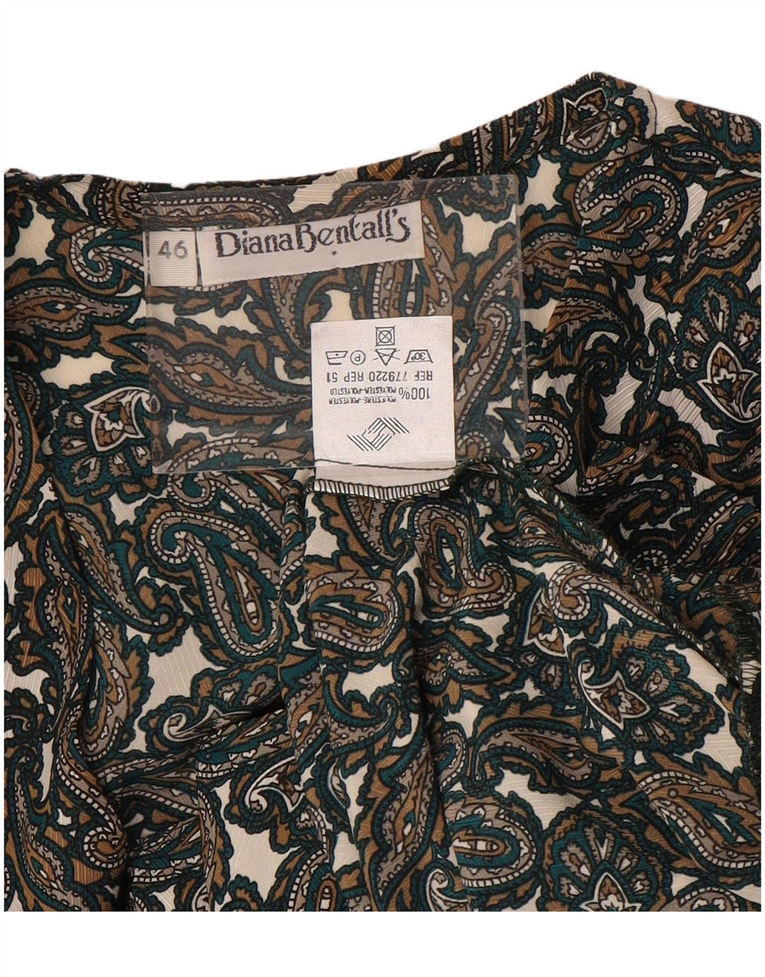 DIANA BENTALLS Dameskjorte Bluse IT 46 Stor Brun Paisley Polyester