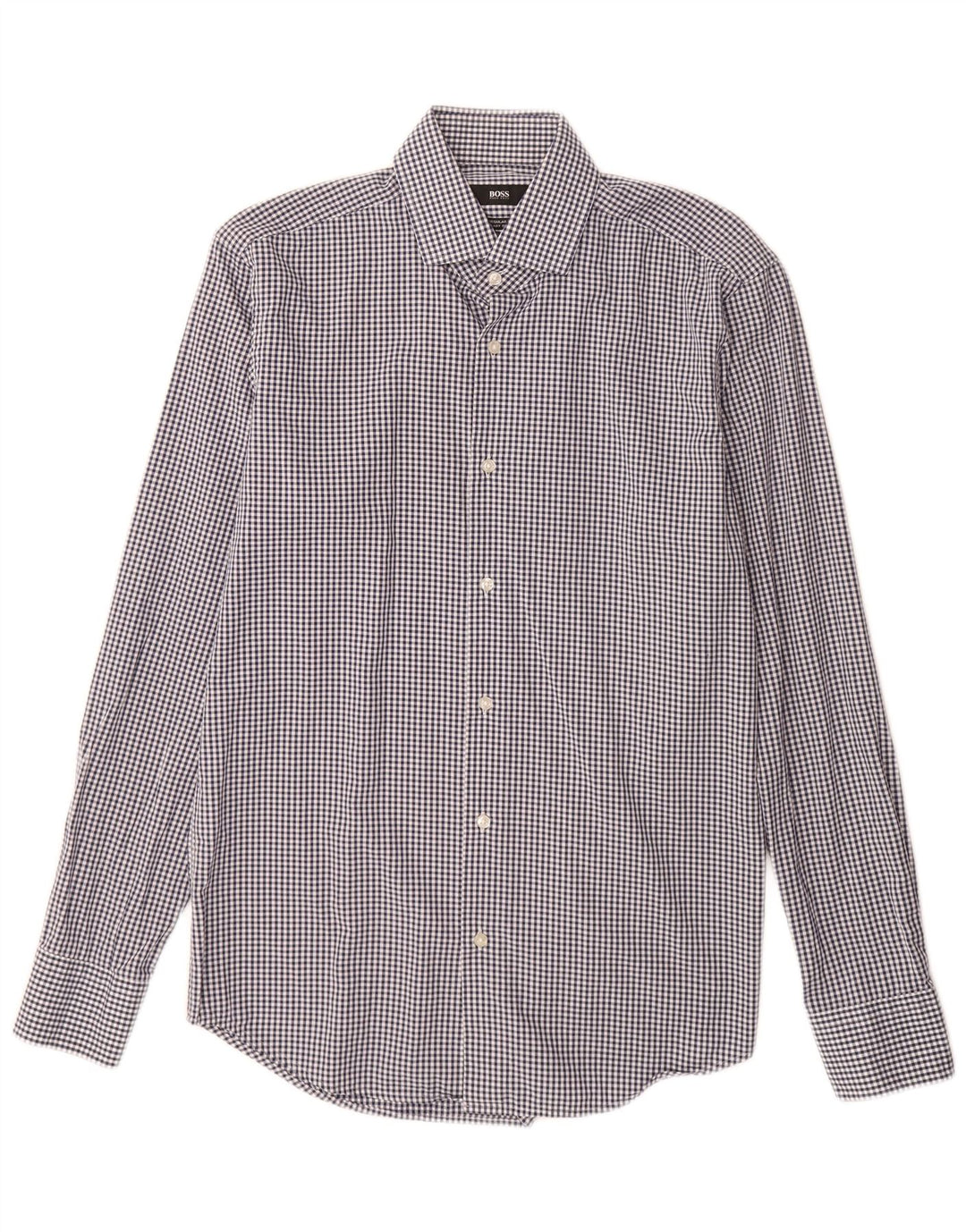 Hugo Boss Herre Regular Fit Skjorte Størrelse 38 15 Medium Marineblå Gingham Cotton