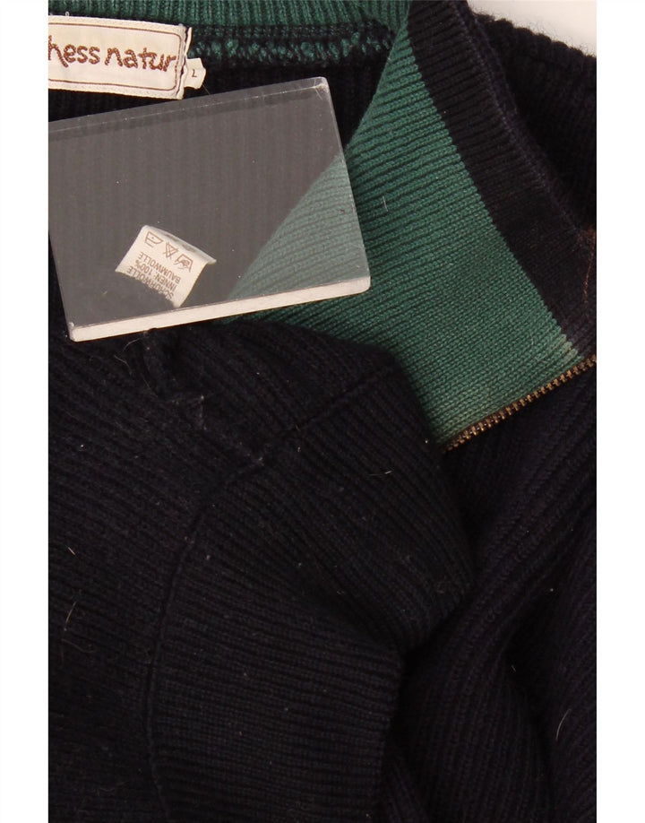 Vintage Dame Oversized Zip Neck Jumper Sweater UK 16 Large Navy Blue Wool