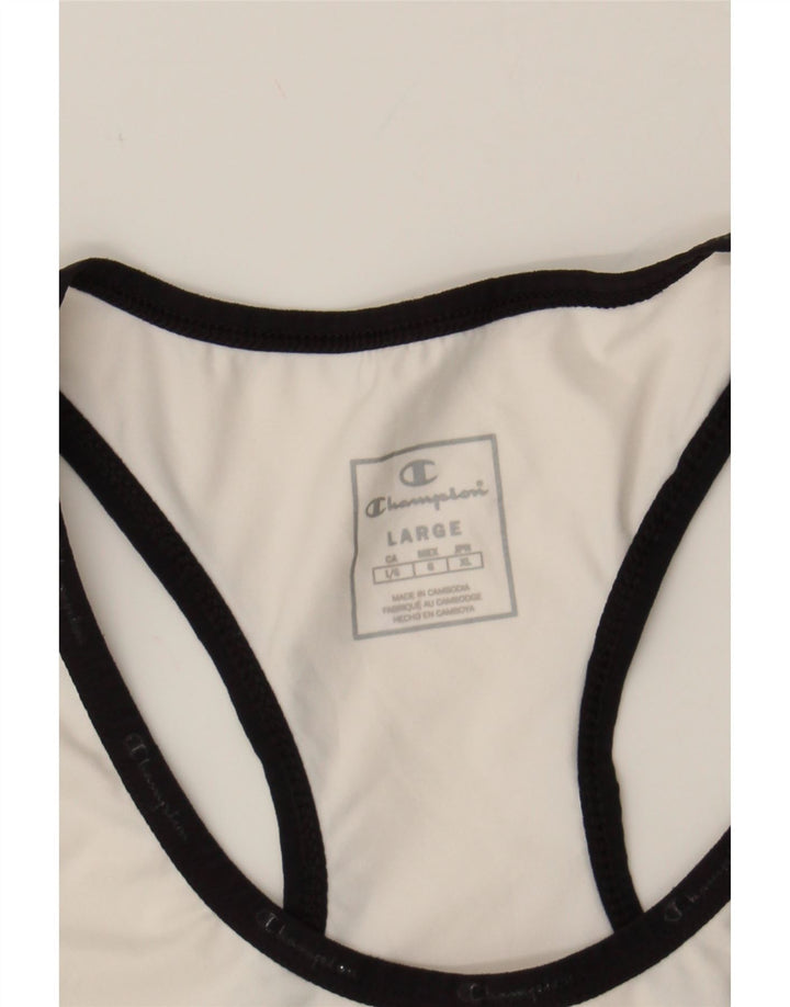 CHAMPION Womens Vest Top UK 16 Large White Polyester Vintage Champion and Second-Hand Champion from Messina Hembry 
