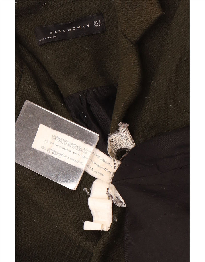 Zara Dame Overfrakke UK 10 Small Khaki Wool