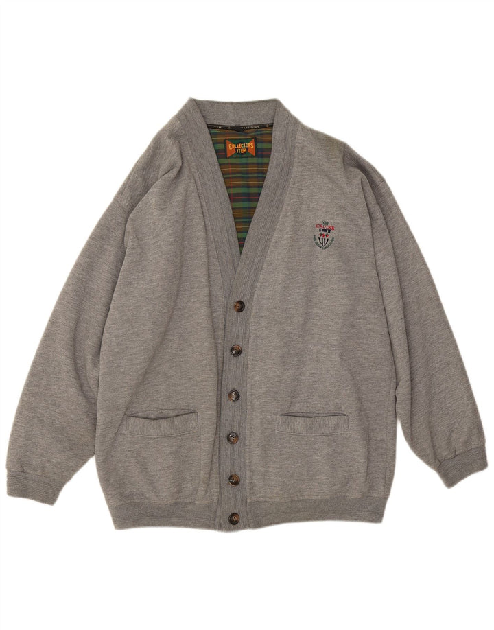 Vintage herre cardigan sweater mellemgrå polyester