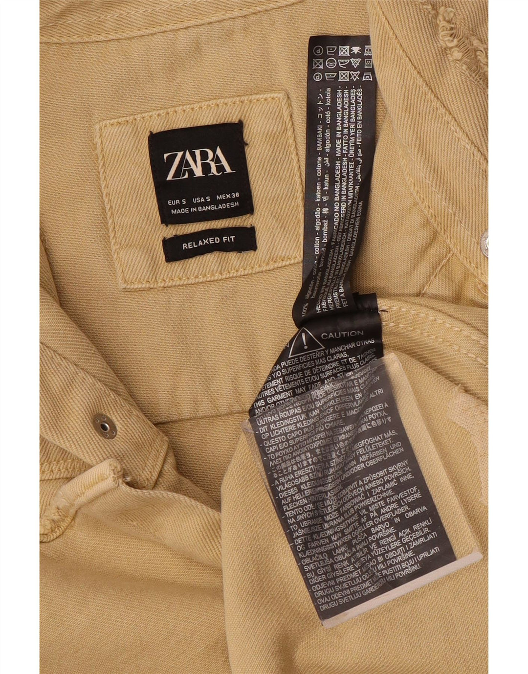 Zara Herre Distressed Relaxed Fit denimskjorte lille beige bomuld
