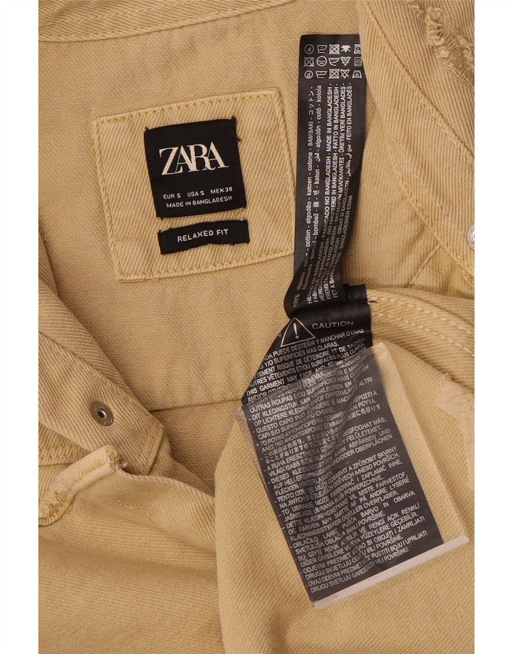 Zara Herre Distressed Relaxed Fit denimskjorte lille beige bomuld