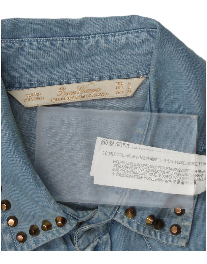 Zara Dame Denim Shirt UK 16 Large Blue Lyocell