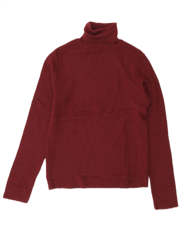 Zara Dame Rullehals Sweater UK 12 Medium Burgundy Wool