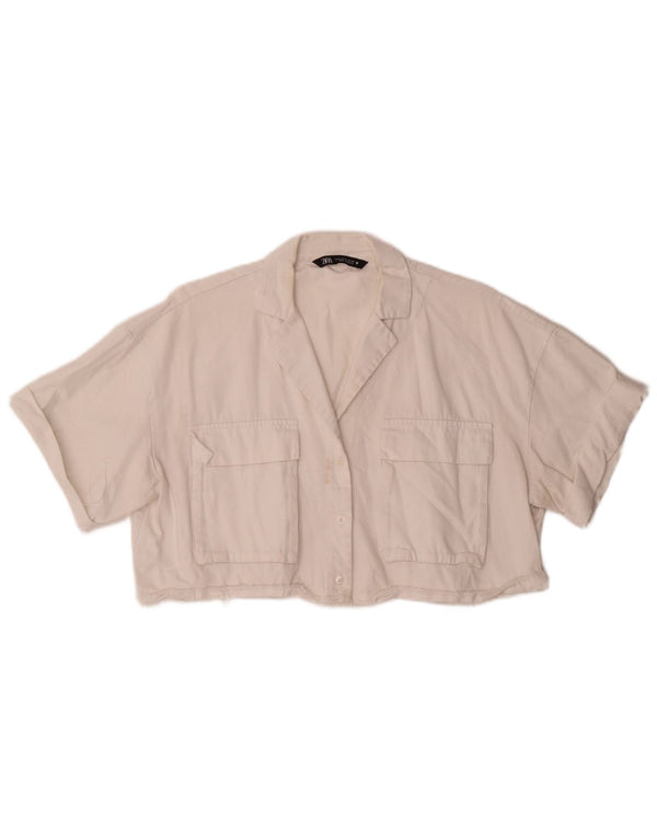 Zara Womens Oversized Crop Short Sleeve Shirt Blouse UK 14 Medium White