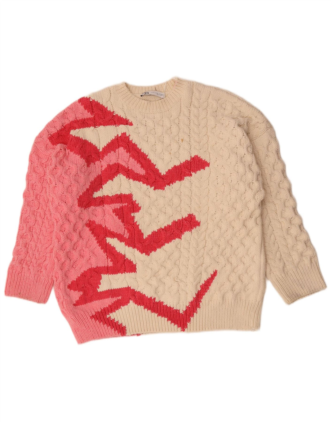 Zara Dame sweater med rund hals DK 14 Medium Off White Polyester