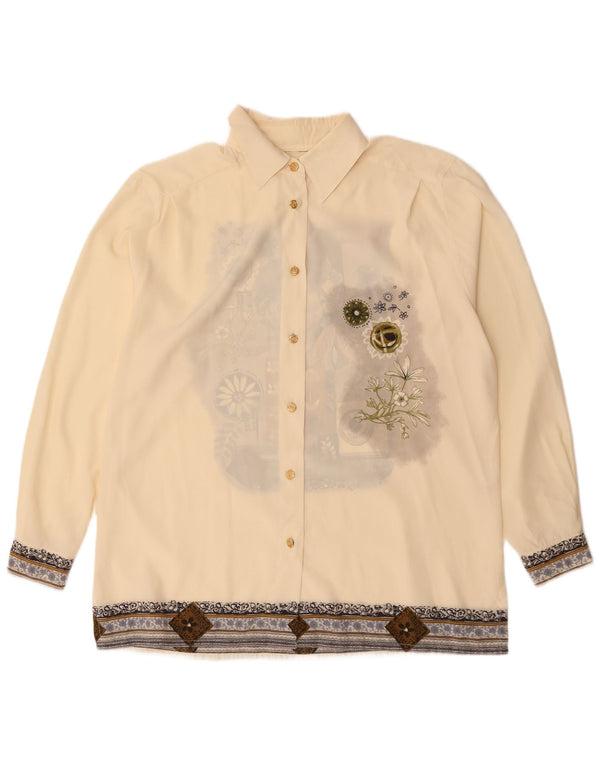 Vintage Dame Se Through Grafisk Skjorte Bluse IT 48 XL Off White Floral