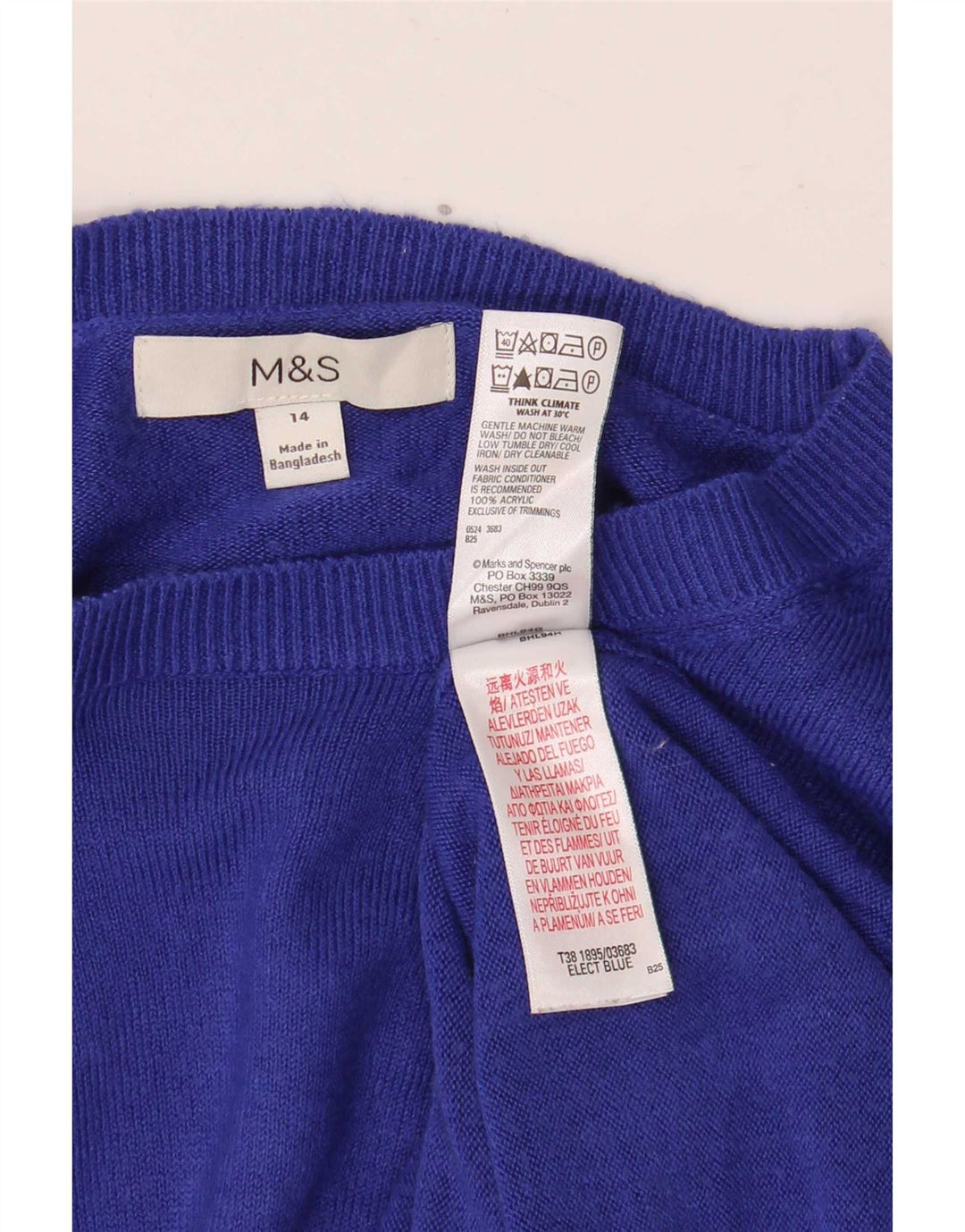 Marks & Spencer Dame Boat Neck Jumper Sweater UK 14 Medium Blue Acryl