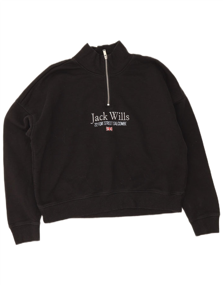 Jack Wills Dame Oversized Grafisk Sweatshirt Jumper UK 12 Medium Sort