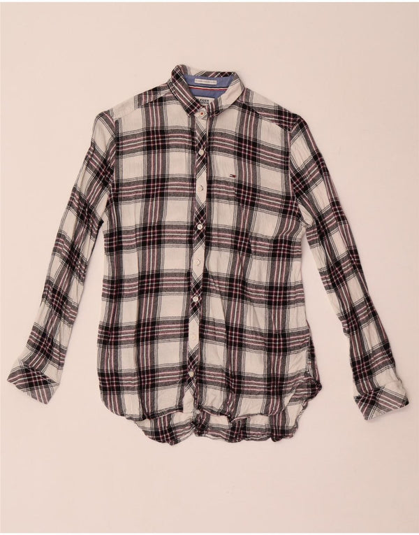 Tommy Hilfiger Dame Flanellskjorte UK 6 XS Hvid Plaid Viscose