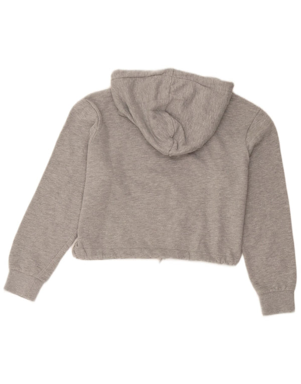 Fila Dame Oversized Grafisk Crop Hoodie Jumper UK 10 Small Grey Bomuld