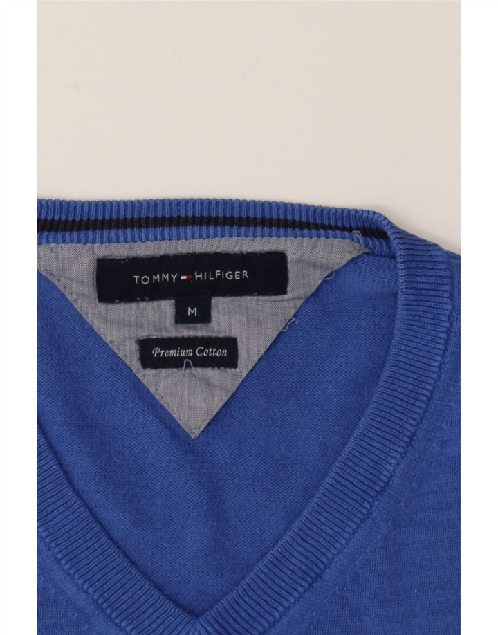 TOMMY HILFIGER Mens V-Neck Jumper Sweater Medium Blue Cotton Vintage Tommy Hilfiger and Second-Hand Tommy Hilfiger from Messina Hembry 