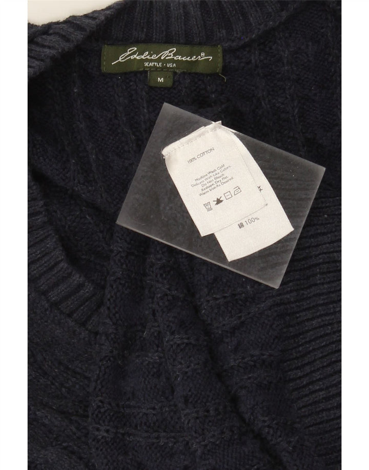 Eddie Bauer Dame Cardigan Sweater UK 12 Medium Navy Blue Bomuld