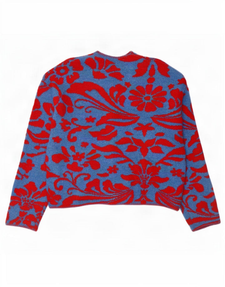 Zara Dame Cardigan Sweater UK 14 Medium Blue Floral Polyester