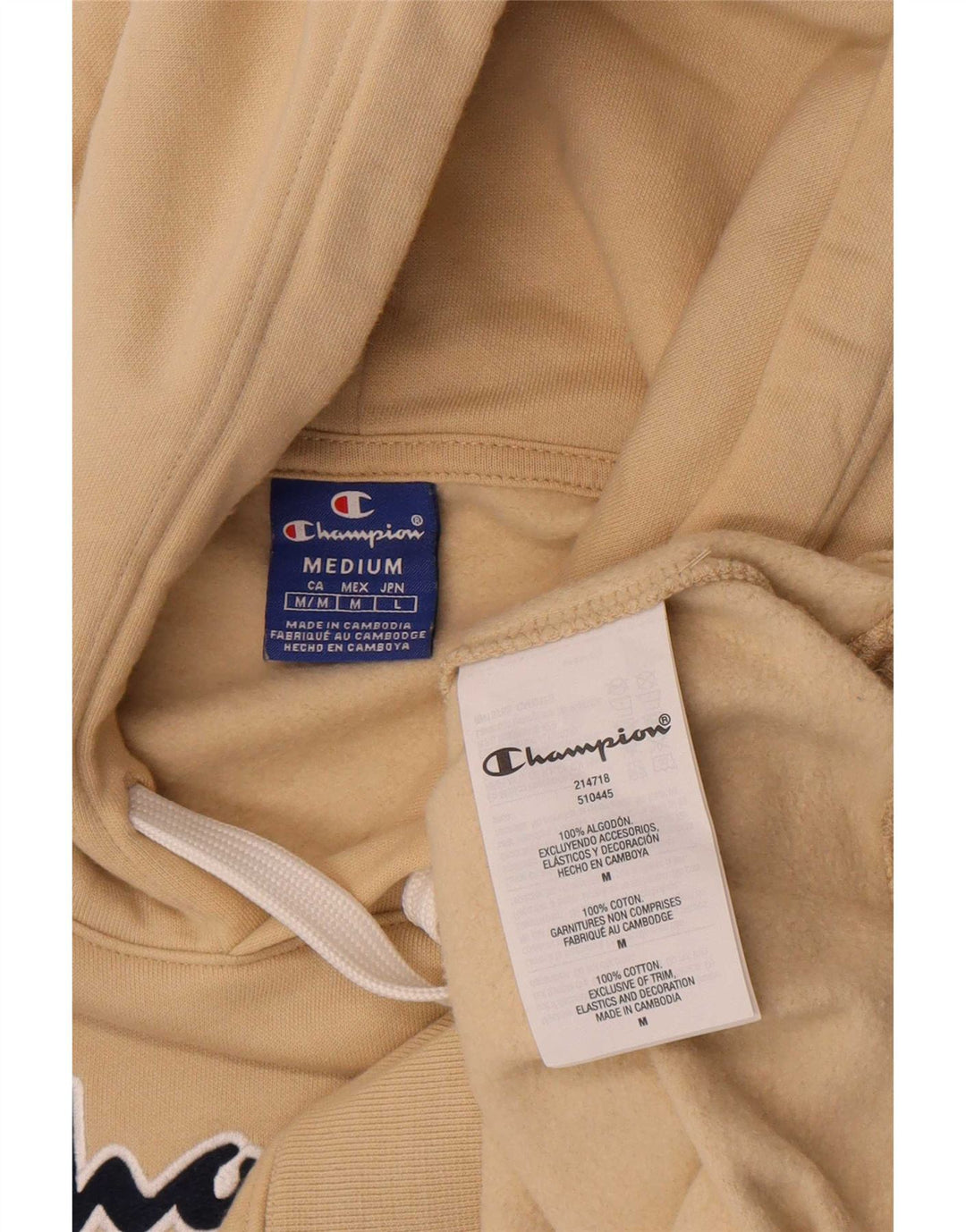 Champion Herre Grafisk Regular Fit Hoodie Jumper Medium Beige Bomuld