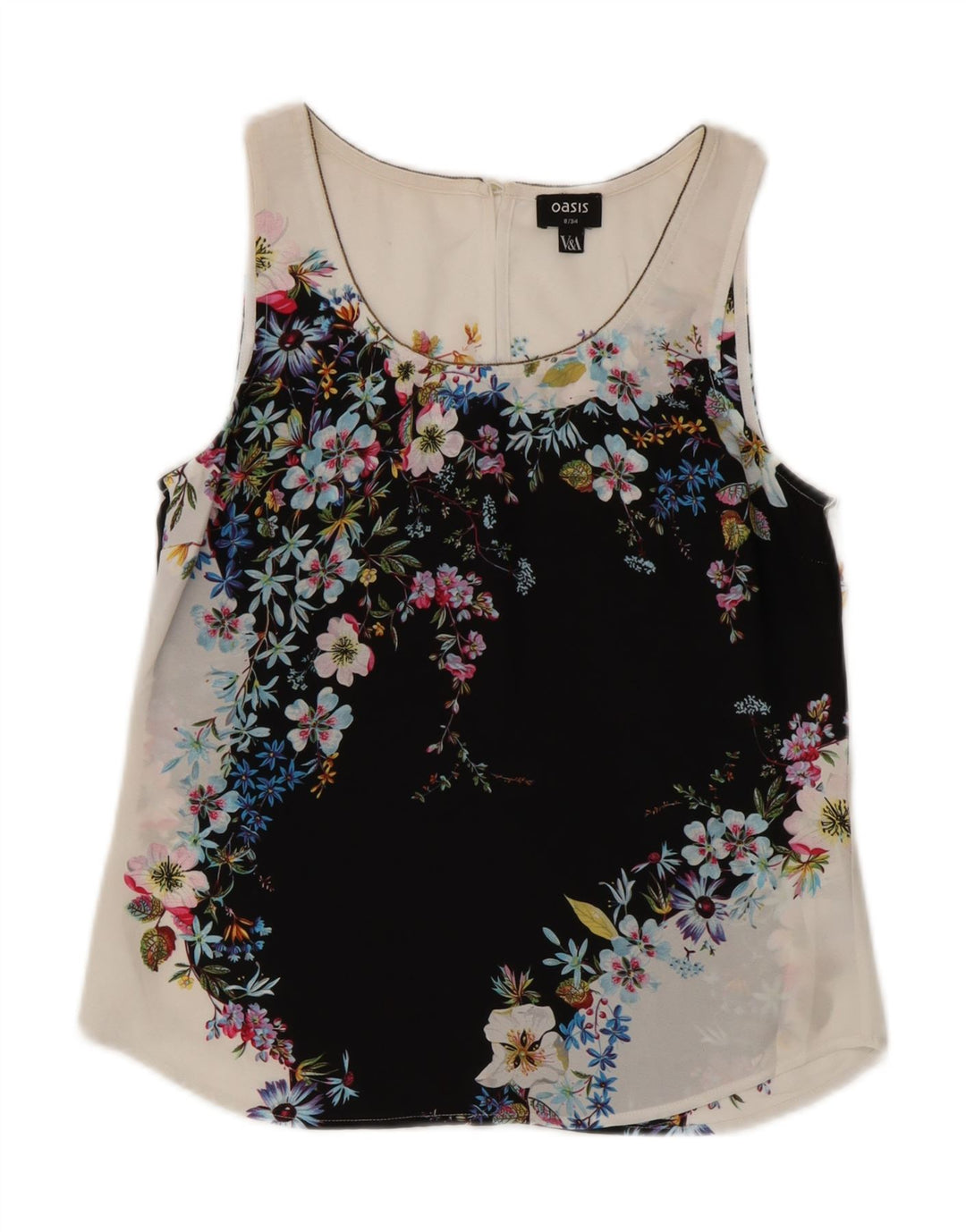 Oasis Dame ærmeløs bluse Top UK 8 Small White Floral Polyester