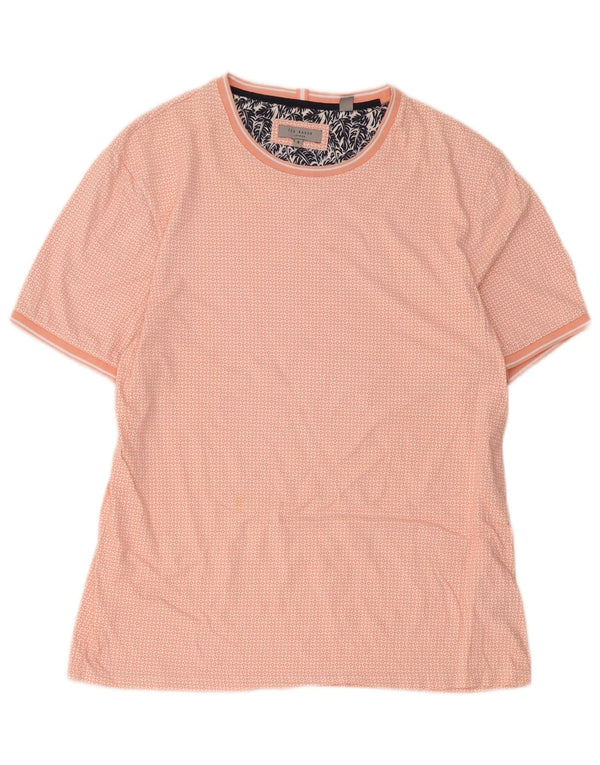 Ted Baker Herre T-Shirt Top Størrelse 5 XL Pink Geometrisk Bomuld