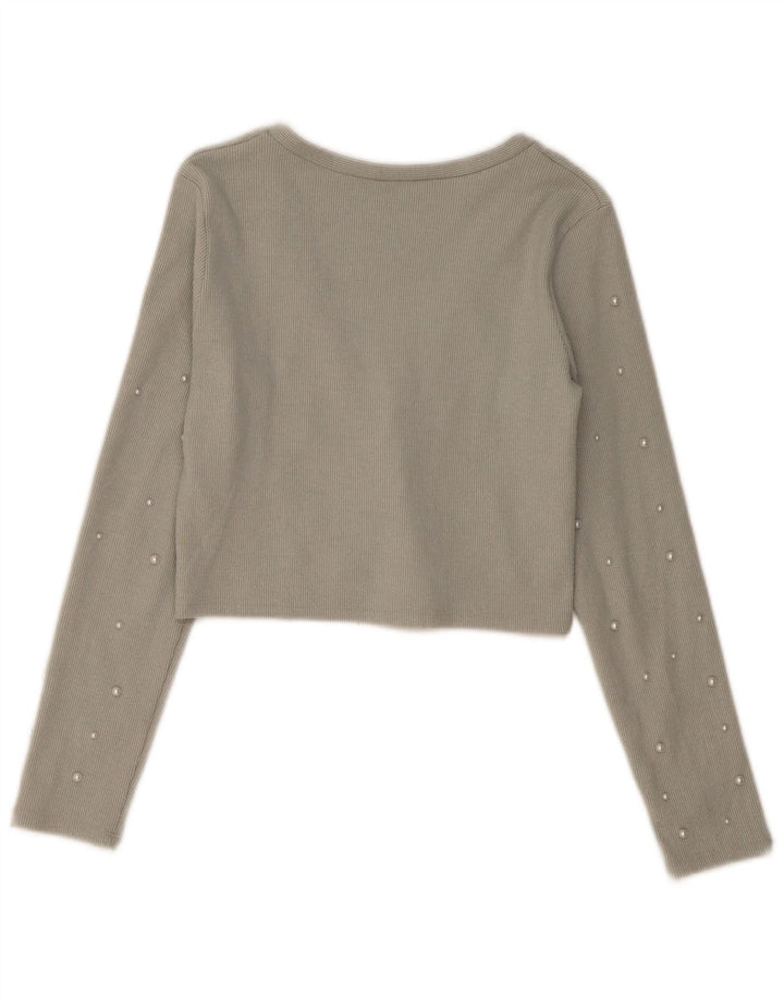 Zara Womens Crop Cardigan Top UK 14 Large Grå Polyester