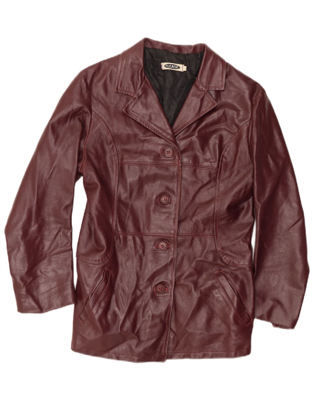 PLEASE Dame læderjakke UK 12 Medium Burgundy