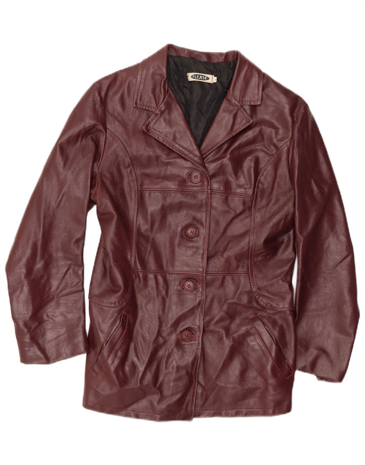 PLEASE Dame læderjakke UK 12 Medium Burgundy
