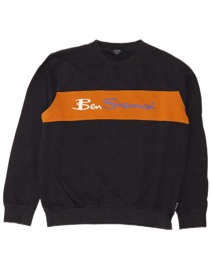 Ben Sherman Herre Grafisk Sweatshirt Jumper Medium Navy Blue Colourblock