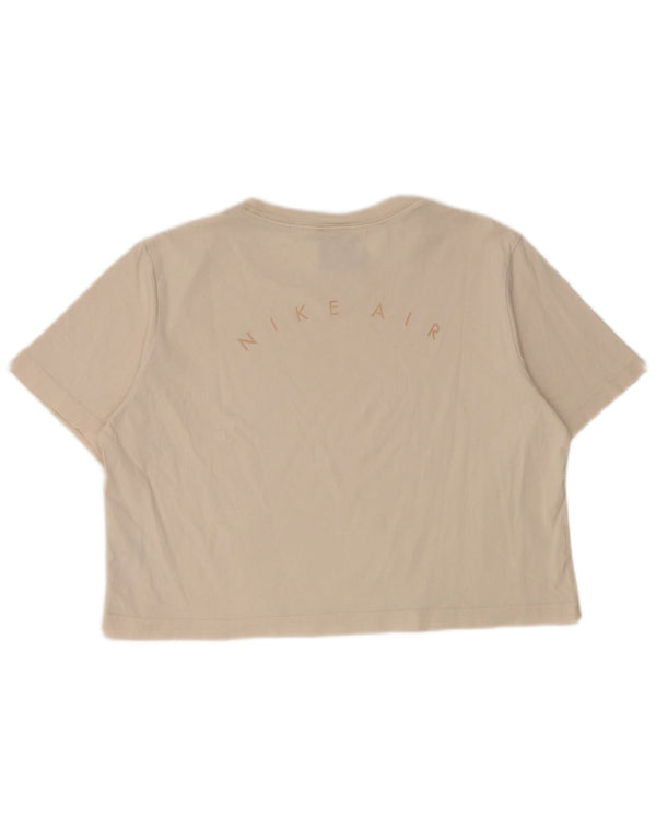 Nike Dame Crop Grafisk T-Shirt Top UK 14 Medium Beige Bomuld