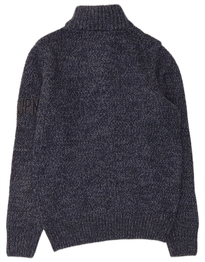 Superdry sweater med lynlås til kvinder UK 14 Medium Navy Blue Flecked