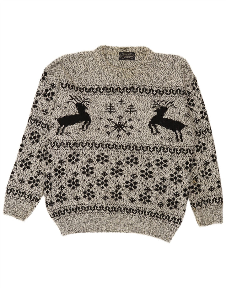 Cotton Republic Herre sweater med rund hals, Medium Grey Fair Isle
