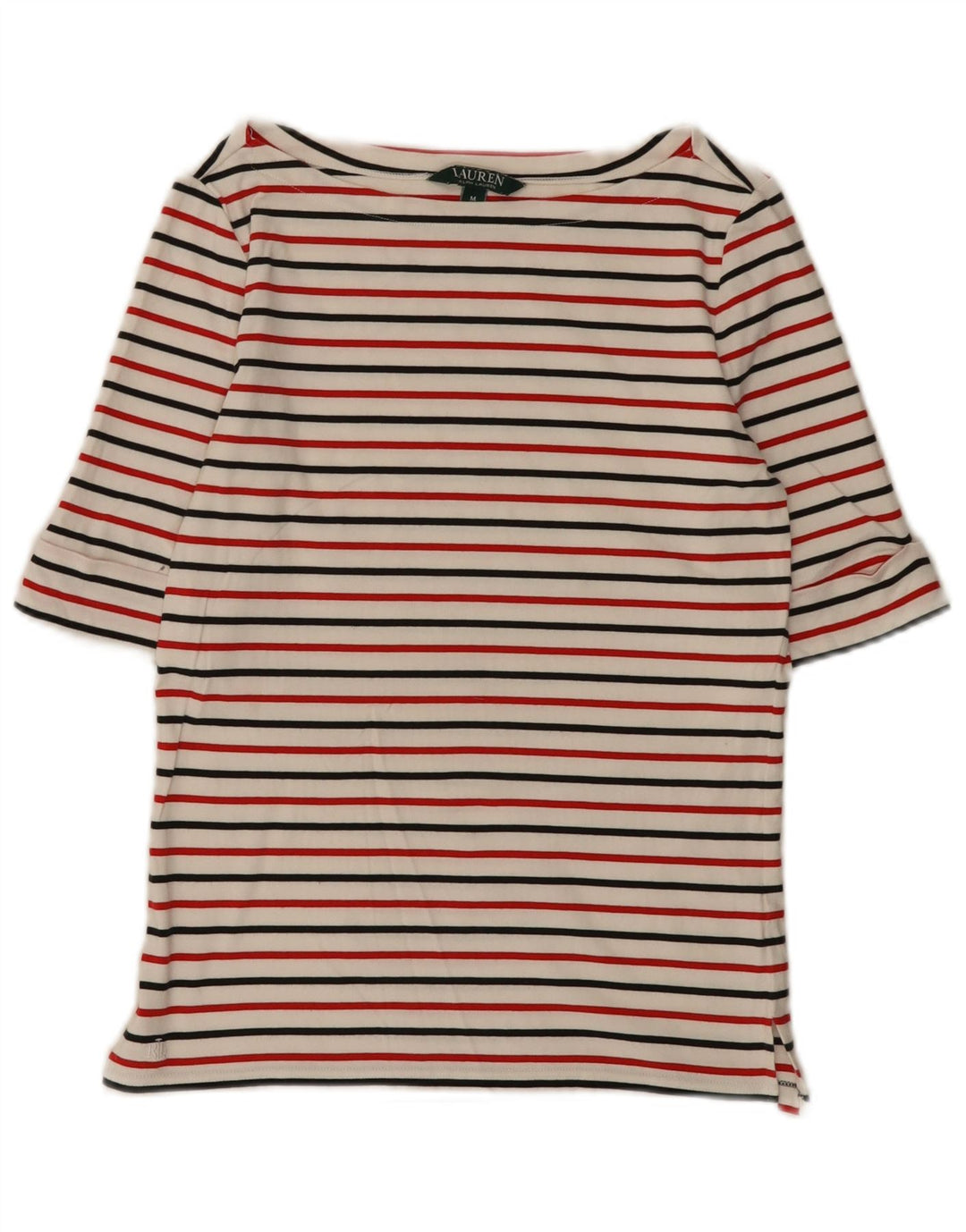 Ralph Lauren Dame Top 3/4 ærmer UK 12 Medium Hvid Stribet