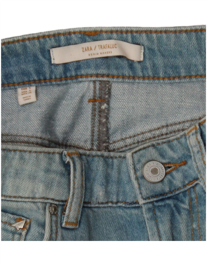ZARA Womens Graphic Distressed Denim Skirt Small W26  Blue Cotton