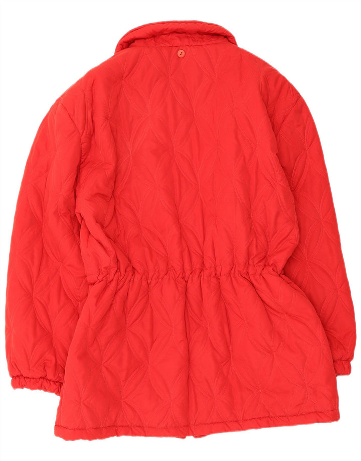 Vintage kviltet vindjakke til kvinder UK 14 Medium rød viskose