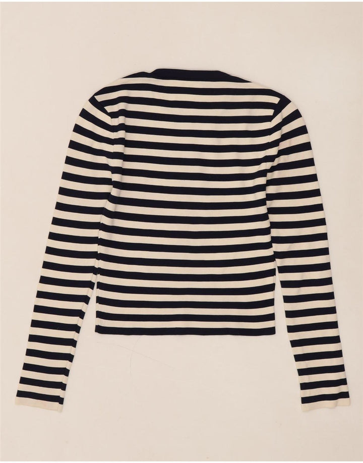 ZARA Womens Crop Top Langærmet UK 12 Mellem marineblå stribet polyamid