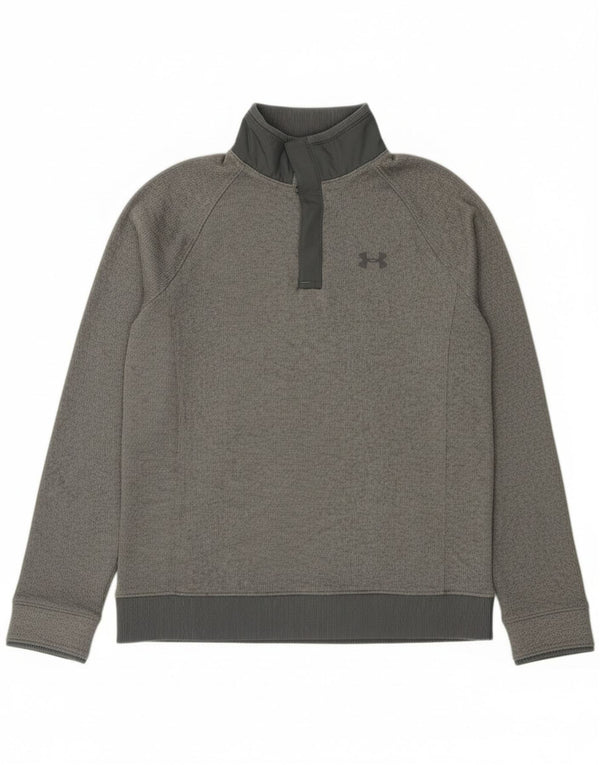 Under Armour Boys Button Neck Sweatshirt Jumper 11-12 Years Large Grå