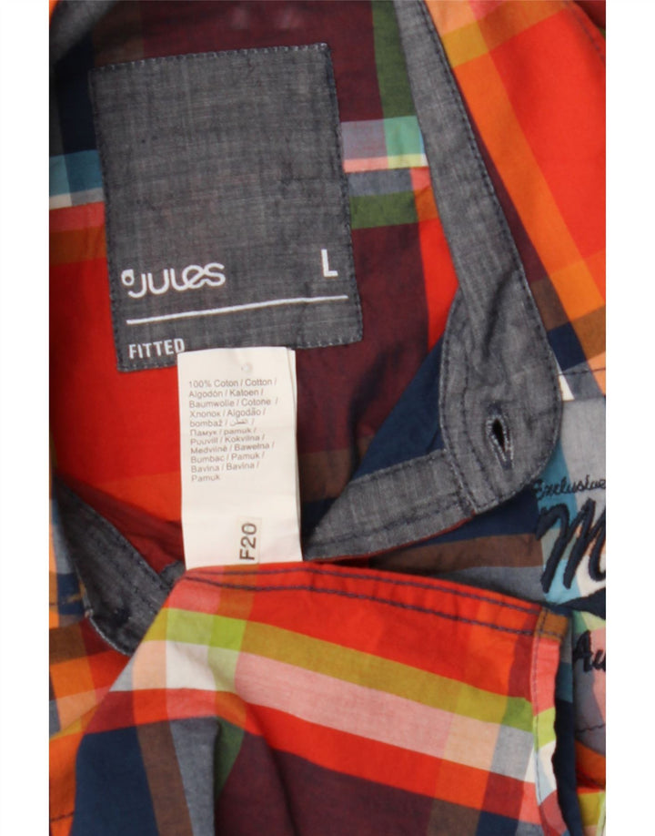 JULES Mens Fitted Short Sleeve Shirt Large Multicoloured Check Cotton Vintage Jules and Second-Hand Jules from Messina Hembry 