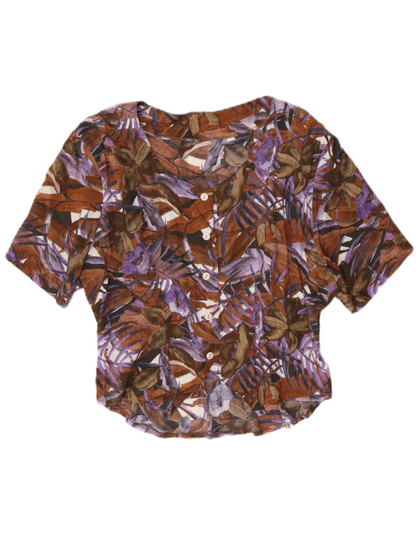 Vintage Kvinders Kortærmet Skjorte Bluse UK 14 Large Multicolored Floral