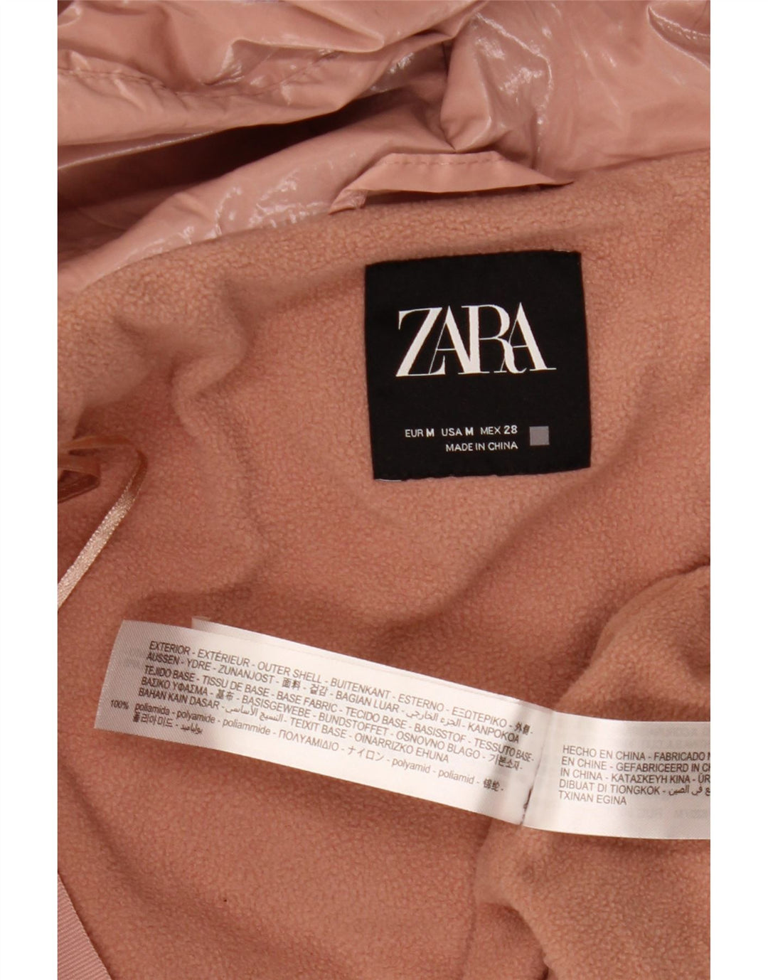 Zara Dame Oversized hættepolstret jakke UK 14 Medium Pink Polyamid