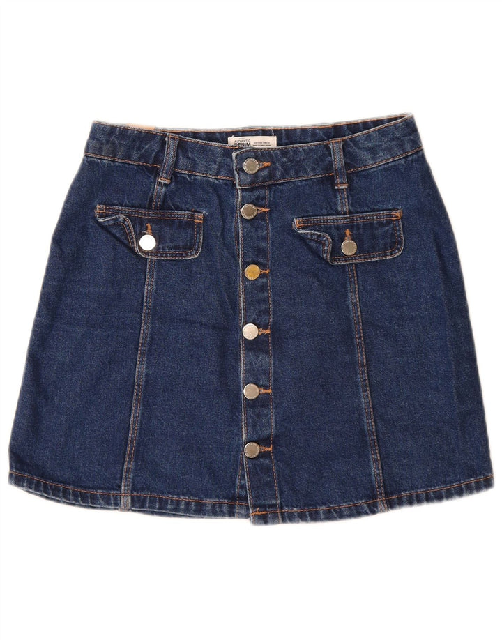 Zara Dame Mini Denim Nederdel Lille W26 Blå Bomuld